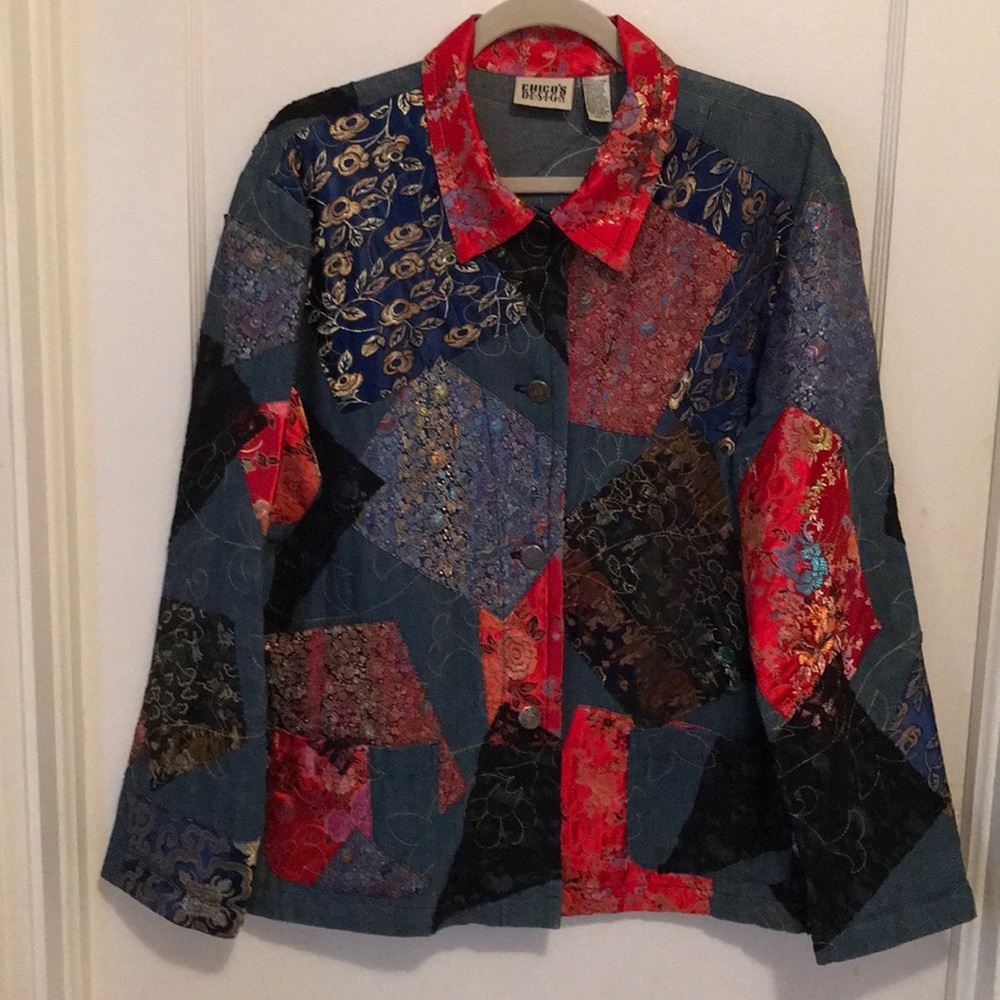 Chico’s denim patchwork jacket, 3